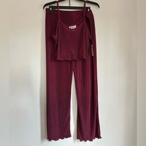 Women's Burgundy Satin Like 2 piece Set
